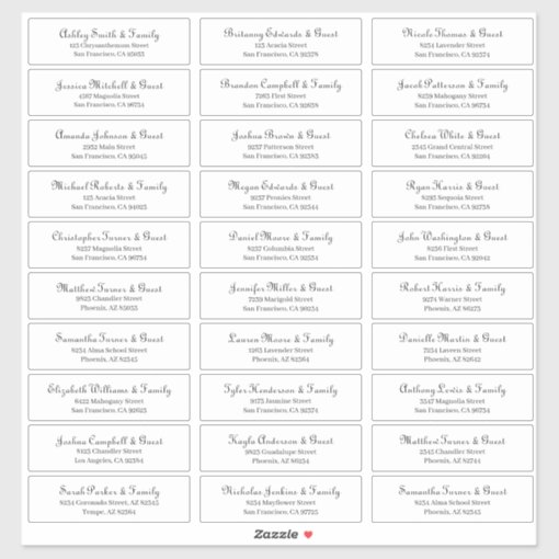 Simple Classic Script Wedding Guest Names Address Sticker | Zazzle