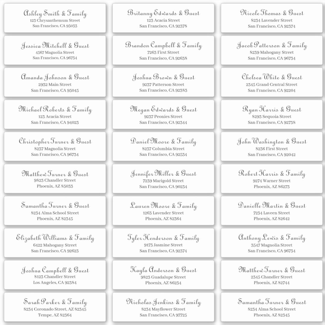 Simple Classic Script Wedding Guest Names Address Sticker | Zazzle