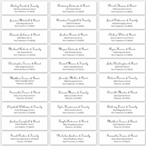 Simple Classic Script Wedding Guest Names Address Sticker