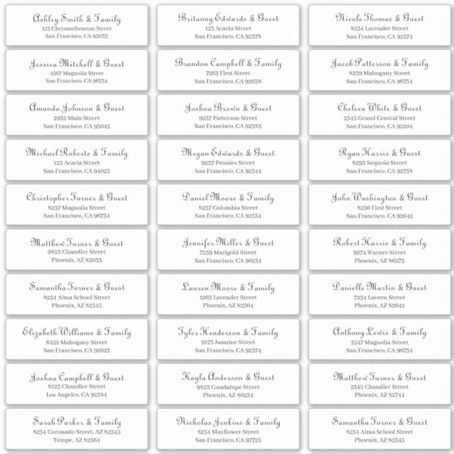 Simple Classic Script Wedding Guest Names Address Sticker (Front)