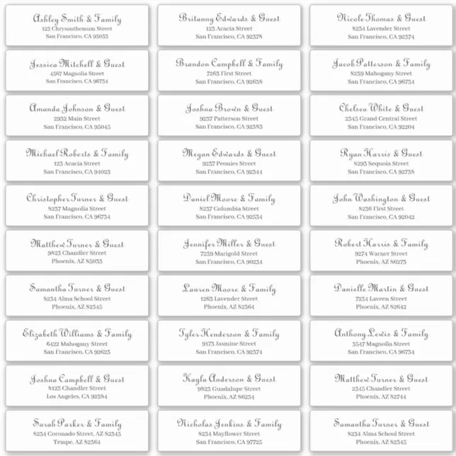 Simple Classic Script Wedding Guest Names Address Sticker | Zazzle