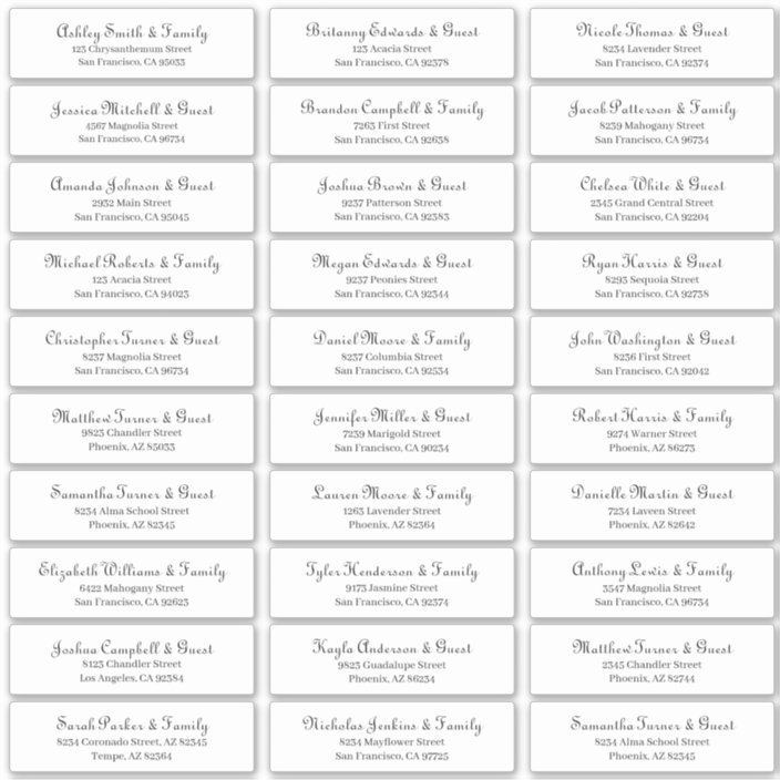 Simple Classic Script Wedding Guest Names Address Sticker | Zazzle.com