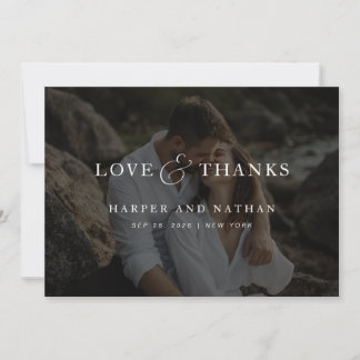 Simple Classic Script Wedding Overlay Photo Thank You Card