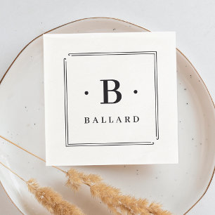 Simple Classic Square Monogram & Name Napkins