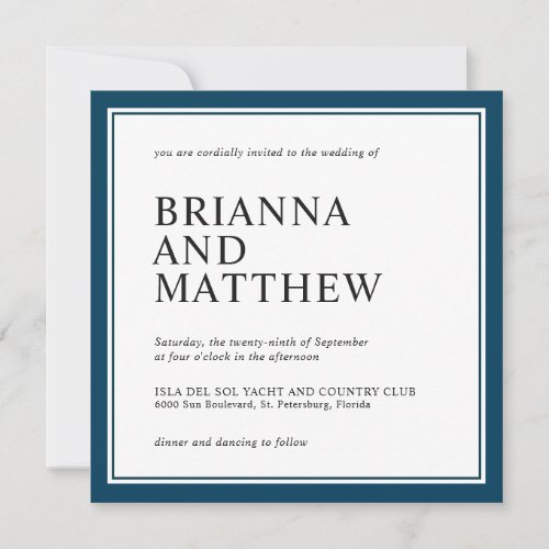 Simple Classic Square Navy and White Wedding Invitation