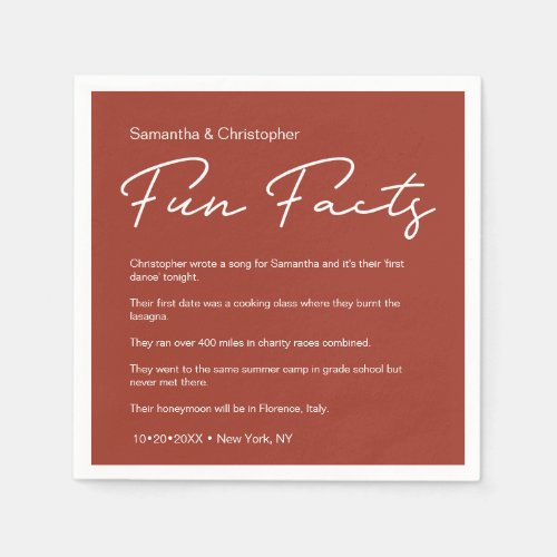 SImple Classic Terra Cotta Wedding fun facts  Napkins