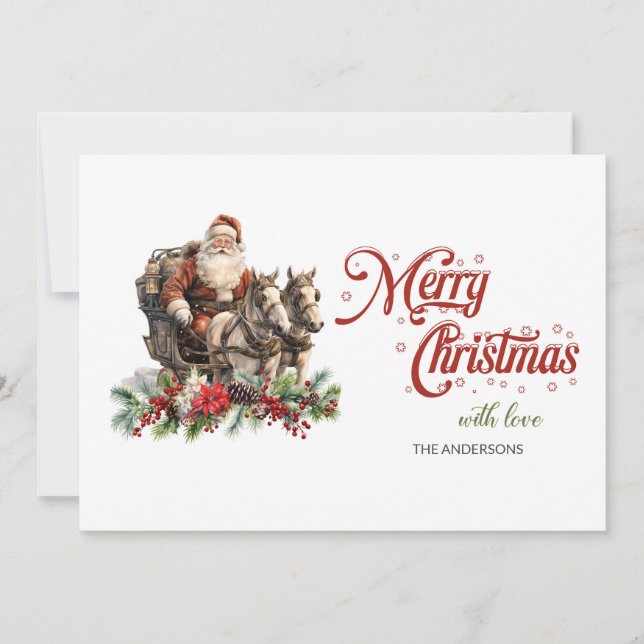 Simple classic timeless Santa horse-drawn sleigh Holiday Card (Front)