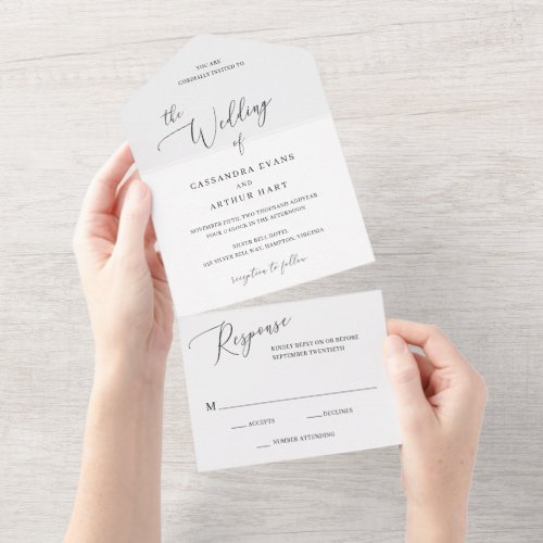 Simple Classic Traditional Formal Elegant Wedding All In One Invitation