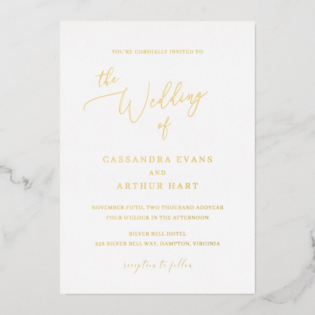 Simple Classic Traditional Formal Elegant Wedding Foil Invitation (Front)