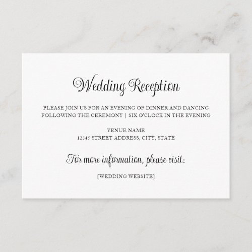Simple Classic Wedding Reception Information Enclosure Card
