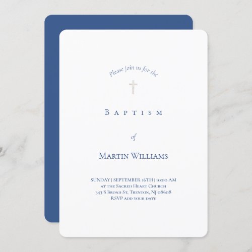 simple classic white and blue Baptism Invitation