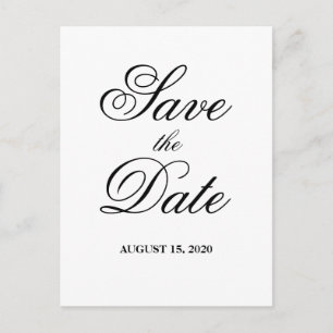 Simple classic white & black wedding Save the Date Postcard