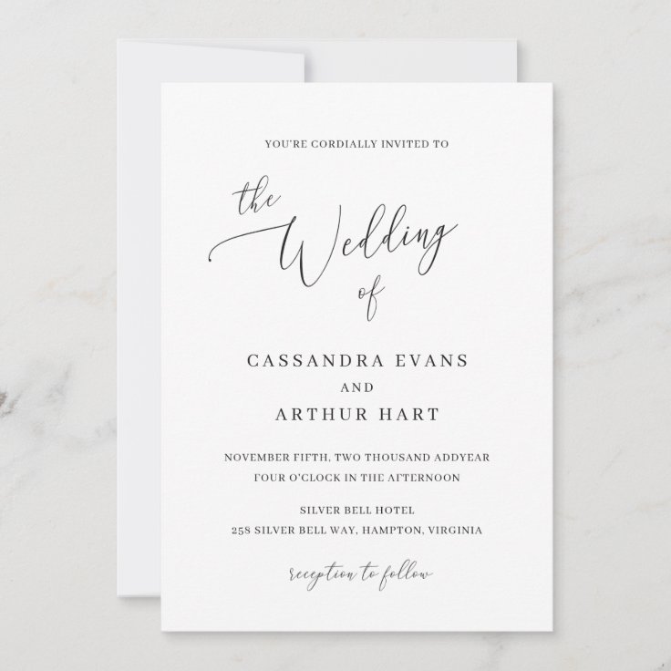 Simple Classic White Elegant Wedding Invitation | Zazzle