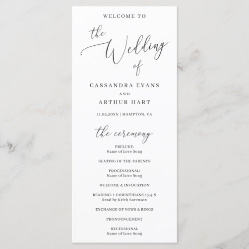 Simple Classic White Elegant Wedding Program