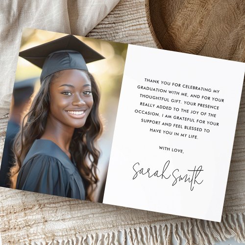 Simple classic white photo graduation thank you card