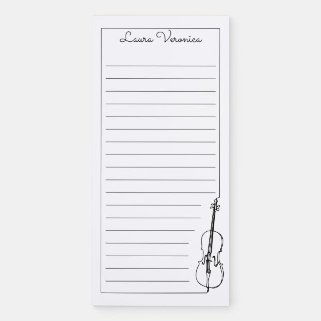 Simple Classic with Lines Violin Music Instrument Magnetic Notepad (Front)