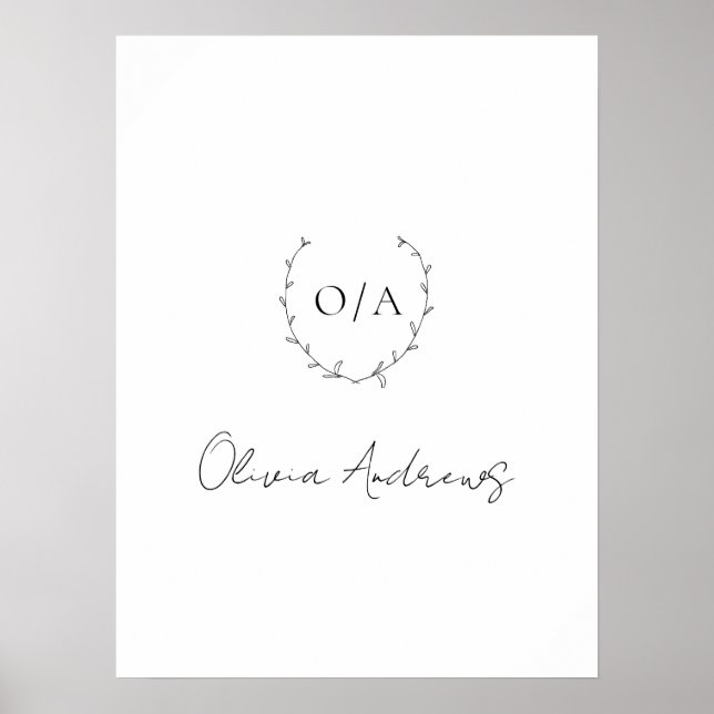 Simple Classic Wreath Crest Elegant Monogram Poster (Front)