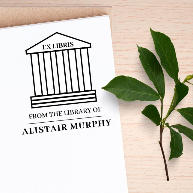 Simple Classical Library Building Custom Ex Libris Rubber Stamp (Creator Uploaded)