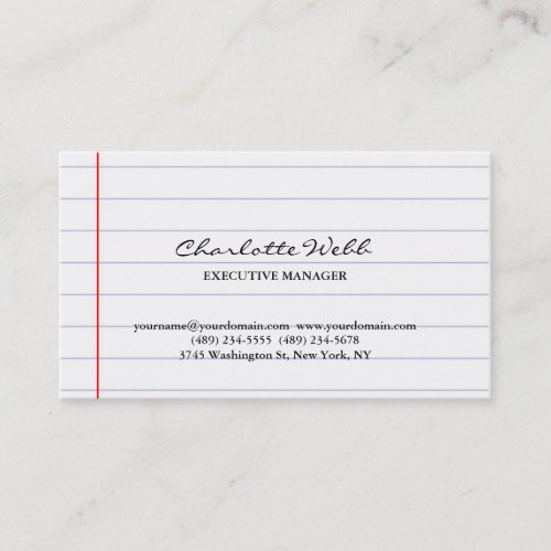 Simple Classical Script Lined Paper Consultant Business Card