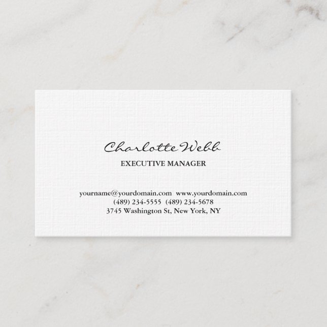 Simple Classical Script Linen Consultant Business Card (Front)
