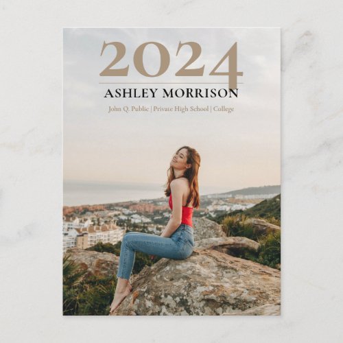 Simple Classy 2024 Photo Tan Graduation Postcard