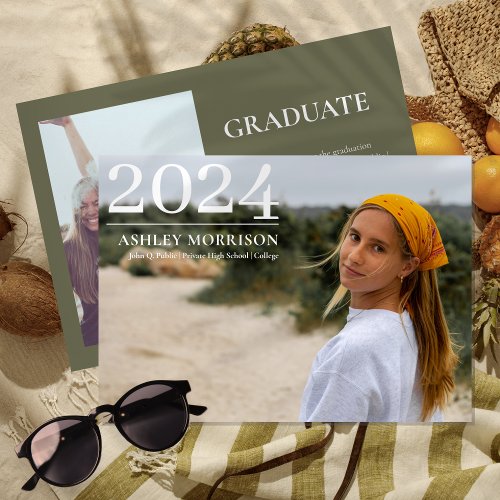 Simple Classy 2024 Two Photo Olive Graduation Invitation