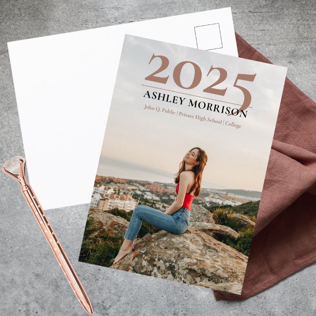 Simple Classy 2026 Photo Terracotta Graduation Postcard (Simple Classy 2025 Photo Terracotta Graduation Announcement Postcard)