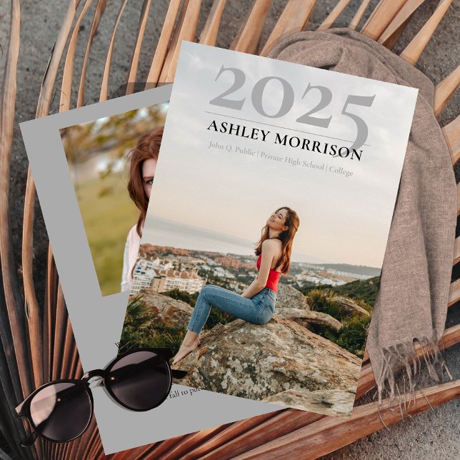 Simple Classy 2026 Two Photo Gray Graduation Invitation (Simple Classy 2025 Two Photo Collage Gray Graduation Announcement -- Print and/or Download)
