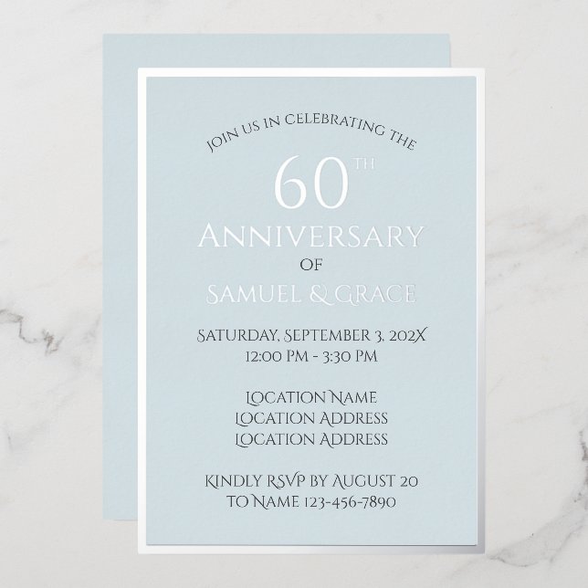 Simple Classy 60th Wedding Anniversary Party  Foil Invitation (Front/Back)