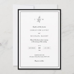 Simple classy black and white foliage wedding invitation