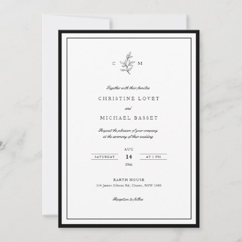 Simple classy black and white foliage wedding invitation