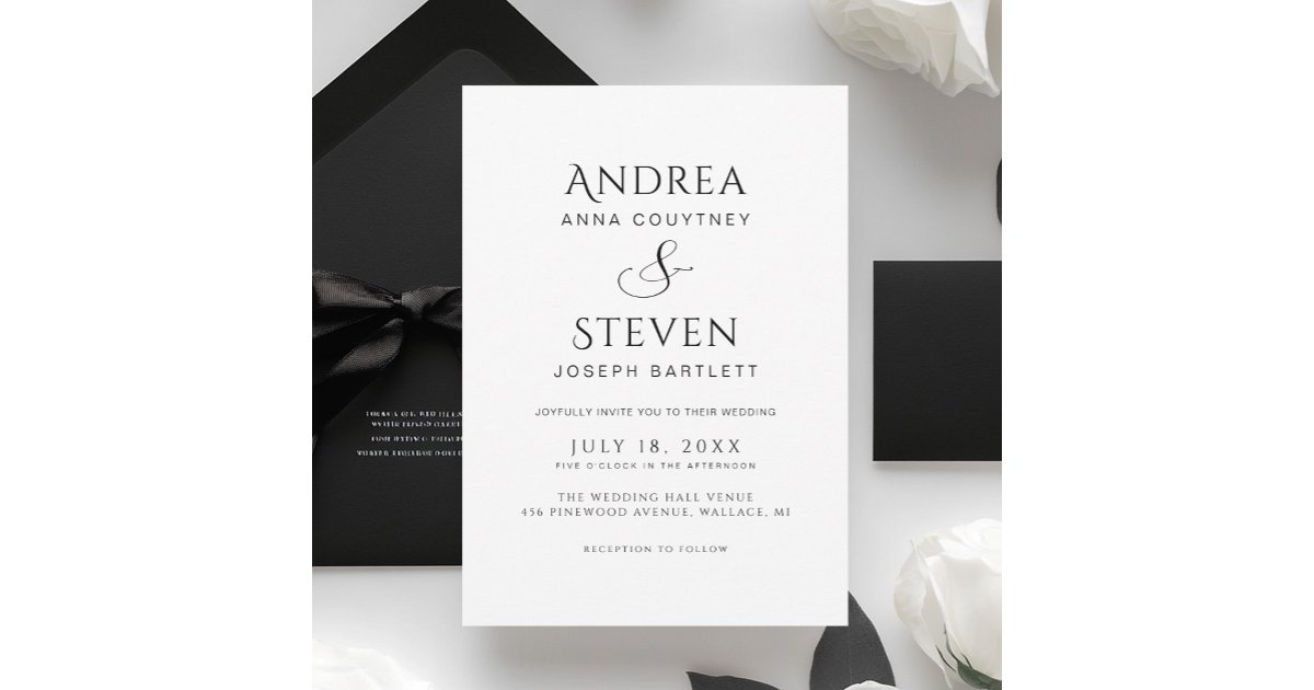 Simple Classy Black and White Wedding Invitation | Zazzle