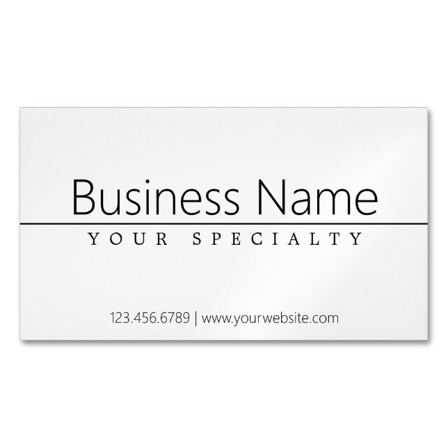 Simple Classy Black Text on White Business Card Magnet (Front)