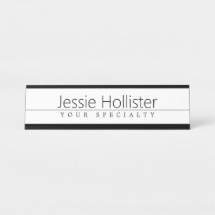 Simple Classy Black Text on White Desk Name Plate