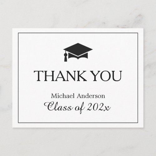 Simple Classy Black White Graduation Thank You Postcard