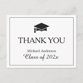 Simple Classy Black White Graduation Thank You Postcard