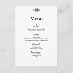 Simple Classy Black White Wedding Menu Invitation