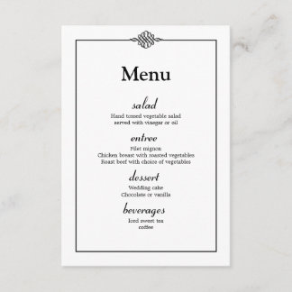 Simple Classy Black White Wedding Menu Invitation