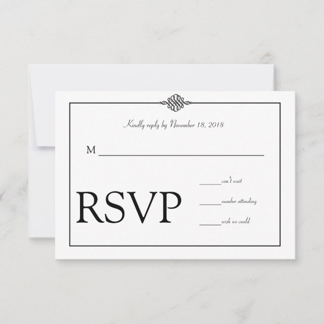 Simple Classy Black White Wedding RSVP (Front)