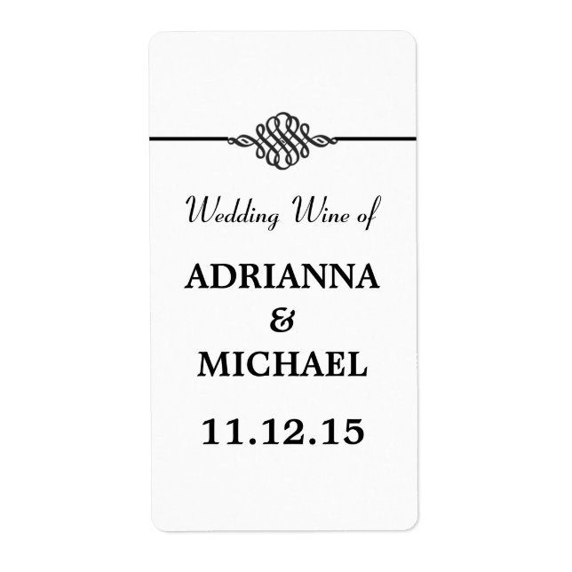 Simple Classy Black White Wedding Wine Label (Front)