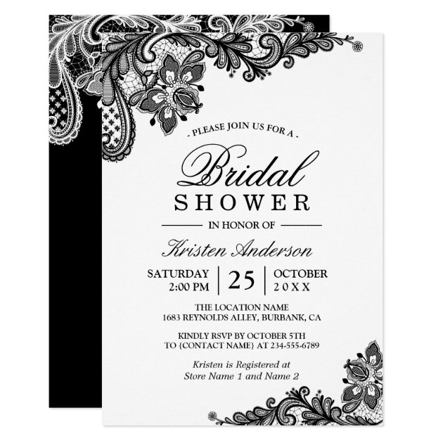 Simple Classy Chic Black White Lace Bridal Shower Invitation