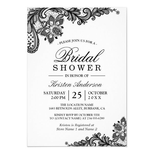 Simple Classy Chic Black White Lace Bridal Shower Invitation