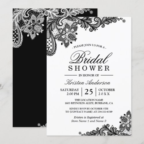 Simple Classy Chic Black White Lace Bridal Shower Card