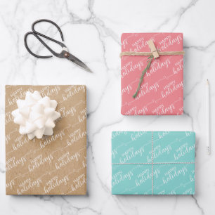 Simple Classy Chic Happy Holidays Greeting Wish Wr Wrapping Paper Sheets