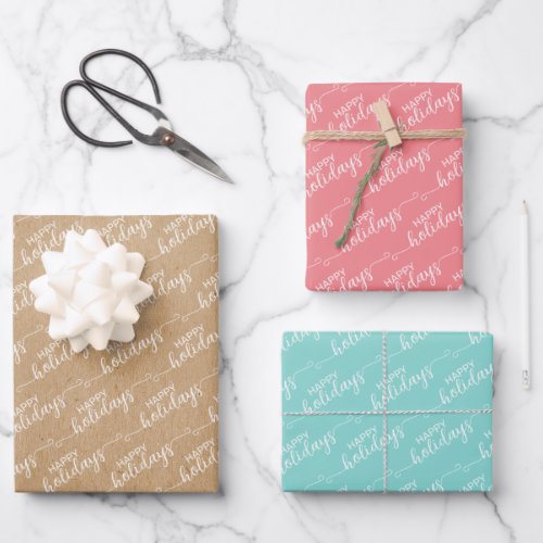 Simple Classy Chic Happy Holidays Greeting Wish Wr Wrapping Paper Sheets