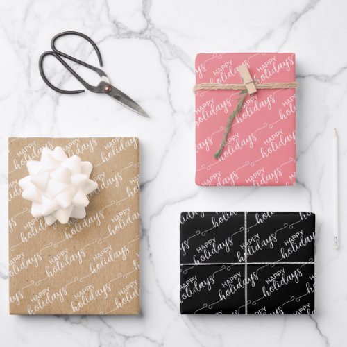 Simple Classy Chic Happy Holidays Greeting Wish Wrapping Paper Sheets