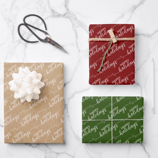 Simple Classy Chic Happy Holidays Greeting Wish Wrapping Paper Sheets (Front)