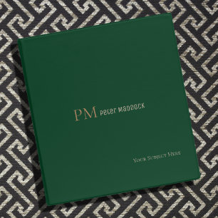 Simple Classy dark-green Monogrammed 3 Ring Binder