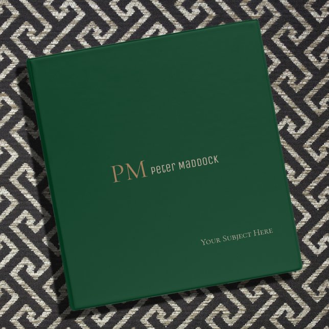 Simple Classy dark-green Monogrammed 3 Ring Binder (Creator Uploaded)