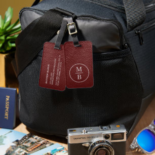 Simple Classy Dark Maroon Red Leather Look Luggage Tag